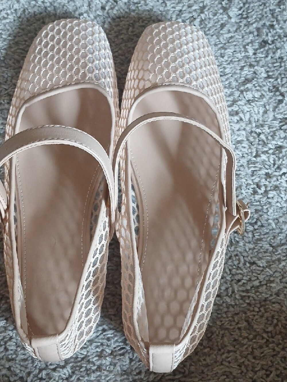 Women’s Beige Mesh Mary Jane Flats